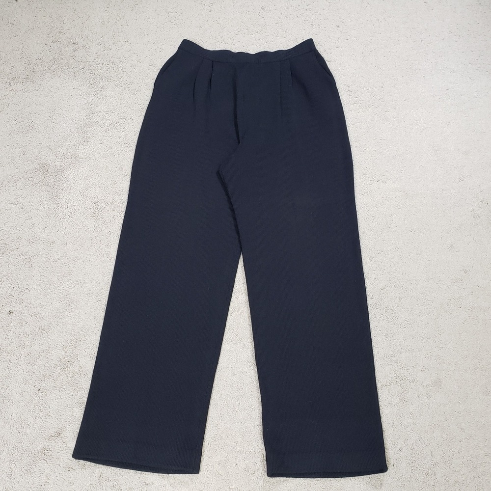 St John Basics Black Santana Knit Wide Leg High Rise Pants Size 12 Pockets